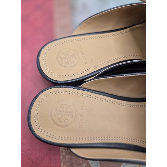 Tory Burch Amelia Backless Loafer Mule Flat Black Leather Size 6.5 Elegance - Picture 4 of 8
